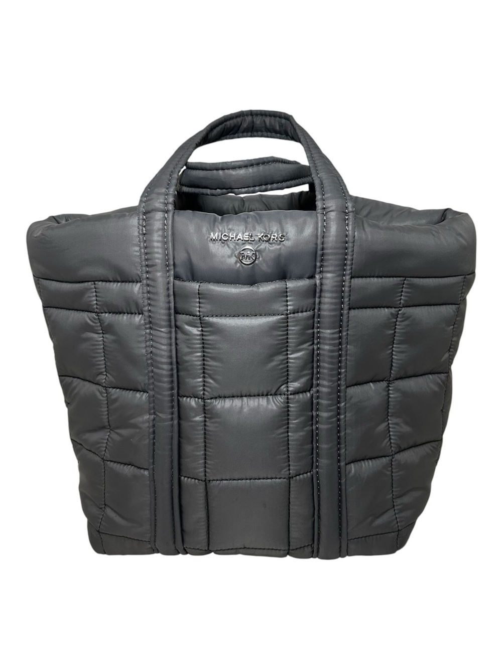 MICHAEL KORS Stirling quilted recycled nylon puffy SMALL tote bag in Gray
